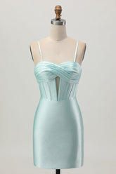Sparkly Light Green Corset Satin Short Homecoming Dress with Beading