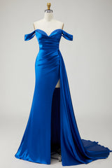Sparkly Royal Blue Mermaid Long Prom Dress with Slit