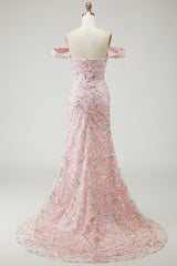 Blush Floral Mermaid Long Prom Dress with Embroidery