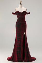 Floral Black and Red Mermaid Long Corset Prom Dress with Slit