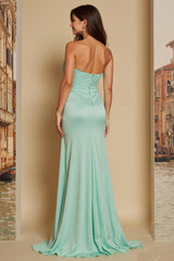 Mint Green Satin Sweetheart Corset Mermaid Long Bridesmaid Dress with Slit