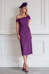 Burgundy Pencil One Shoulder Midi Mother of the Bride Dress