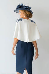 Navy Bodycon Floral 2 Piece Short Mother of the Bride Dress
