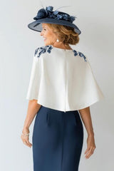 Navy Bodycon Floral 2 Piece Short Mother of the Bride Dress