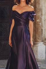 Plum Sheath Off the Shoulder Long Mother of the Bride Dress