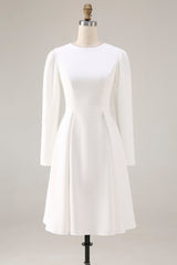 Ivory Satin Short A Line Wedding Dress with Sleeves