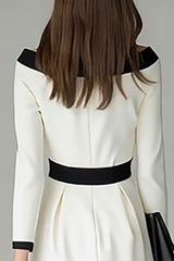 Black and White Pencil Midi Work Dress with Belts