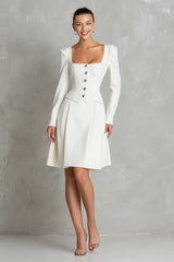 Ivory 2 Piece Square Neck A Line Short Business Suits