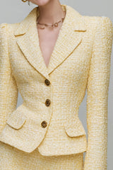 Light Yellow Notched Lapel 2 Piece Tweed Homecoming Outfits