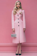 Pink Single Breasted Floral Notched Lapel Midi Blazer Dress