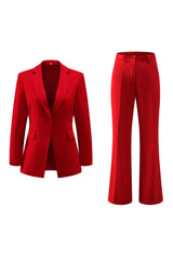 Red Notched Lapel 2 Piece Prom Suits with Pockets