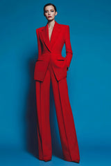 Red Notched Lapel 2 Piece Prom Suits with Pockets