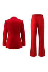 Red Notched Lapel 2 Piece Prom Suits with Pockets
