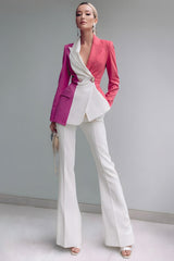 White Peak Lapel Patchwork 2 Piece Prom Suits with Pockets