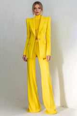 2 Piece Yellow One Button Peak Lapel Long Sleeves Prom Suits