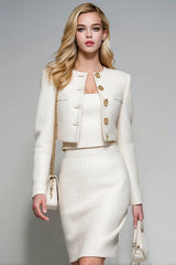 White Pencil 2 Piece Single Breasted Short Tweed Interview Outfits