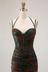 Dark Green Corset Floral Sheath Long Wedding Guest Dress with Slit