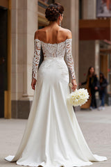 White Off the Shoulder Lace Appliqued Bridal Jumpsuits with Detachable Cape