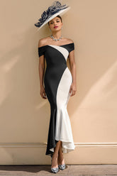 Black and White Patchwork Mermaid Ruffled Long Mother of the Bride Dress