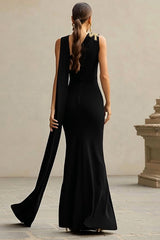 Black One Shoulder Mermaid Neck Scarf Long Formal Dress