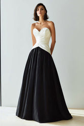 Simple Black and White Sweetheart Long A Line Formal Dress