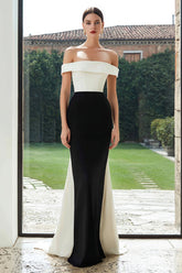 Simple Black and White Patchwork Long Mermaid Formal Dress