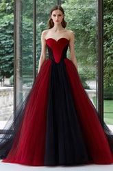 Black and Red Ball Gown Sweetheart Tulle Long Formal Dress