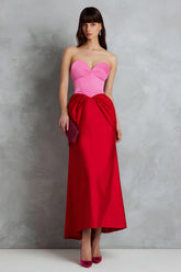 Red and Fuchsia Satin Sweetheart Sheath Long Formal Dress