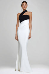 Simple Black and White Mermaid One Shoulder Long Formal Dress