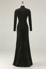 Black Velvet Mermaid High Neck Maxi Formal Dress with Lace