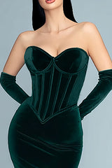 Dark Green Corset Velvet Mermaid Long Holiday Party Dress