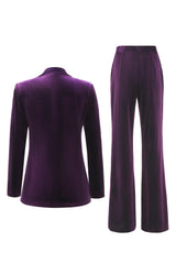 Plum Velvet Peak Lapel 2 Piece Prom Suits with Pockets