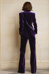 Plum Velvet Peak Lapel 2 Piece Prom Suits with Pockets