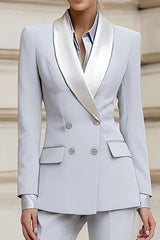 Light Grey Shawl Lapel 2 Piece Double Breasted Prom Suits