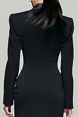 Black Pencil Peak Lapel Double Breasted Long Blazer Dress with Sleeves