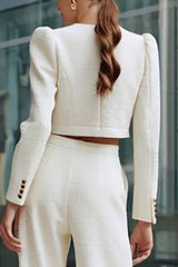 Ivory 2 Piece Single Breasted Tweed Interview Outfits with Pockets