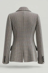 Grey Single Breasted Notched Lapel Tweed Work Blazer