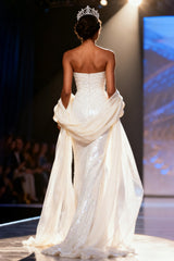 Sparkly White Sequins Mermaid Strapless Long Pageant Dress