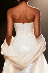 Sparkly White Sequins Mermaid Strapless Long Pageant Dress
