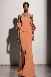 Orange Mermaid Satin Long Formal Dress with Sleeves
