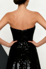 Sparkly Black and White Sequins Mermaid Strapless Long Formal Dress