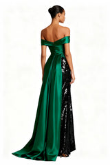 Sparkly Dark Green Off the Shoulder Long Formal Dress