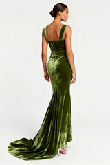 Simple Olive Mermaid Velvet Long Formal Dress