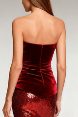 Sparkly Burgundy Strapless Sequin Long Formal Dress