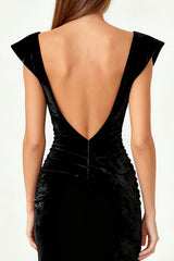Simple Black Mermaid Ruched Long Formal Dress with Slit