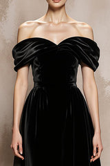 Black A Line Velvet Off the Shoulder Long Formal Dress