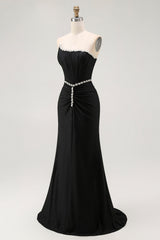 Sparkly Black Strapless Corset Mermaid Long Prom Dress