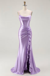 Sparkly Purple Corset Mermaid Beaded Long Prom Dress with Slit
