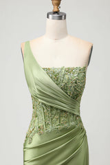 Sparkly Green Long Corset Mermaid Prom Dress with Slit