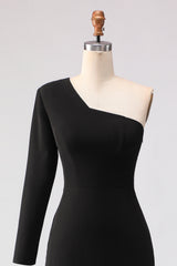 Black Sheath One Shoulder Long Mother of the Bride Dress with Slit